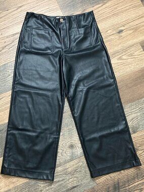 BAGATELLE COLLECTION Black Faux Leather High Waist Crop Wide Leg Pants L W32 L24